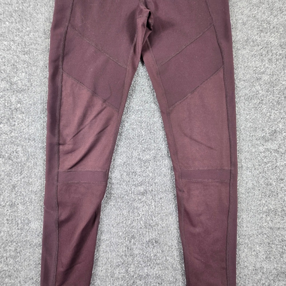 Zella Moto Ribbed High Waist Leggings Women Medium Burgundy Plum Yoga Pants - Picture 6 of 11